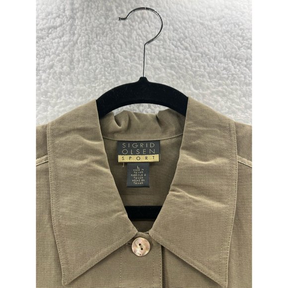 Sigrid Olsen Womens Button Front Shirt Green Long Sleeve Collared Pockets L - Picture 7 of 8